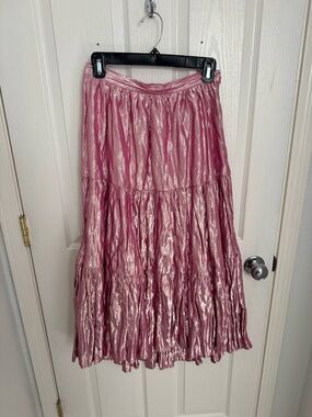 Maeve Rose Pink Shimmery Tiered Maxi Skirt